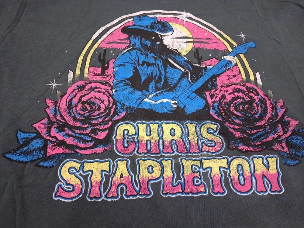 Anthropologie Letluv Chris Stapleton Graphic Tee T-Shirt Size Large Black Pink